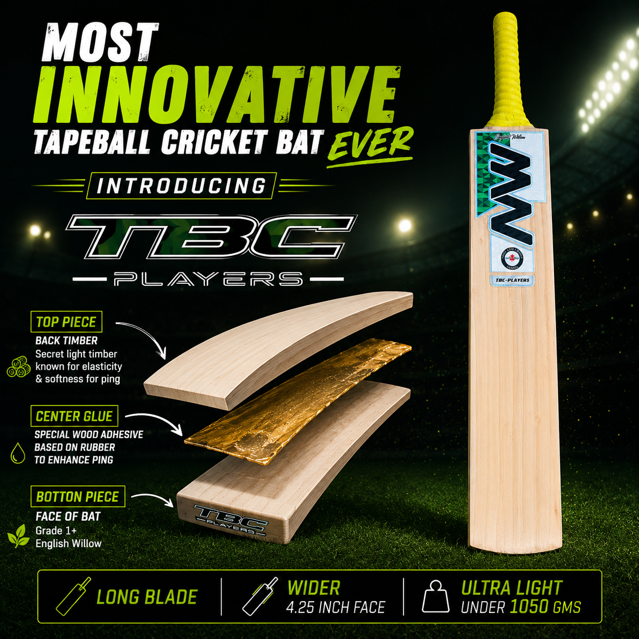 NW TBC Players, Premium Tape Ball Cricket Bat - 13