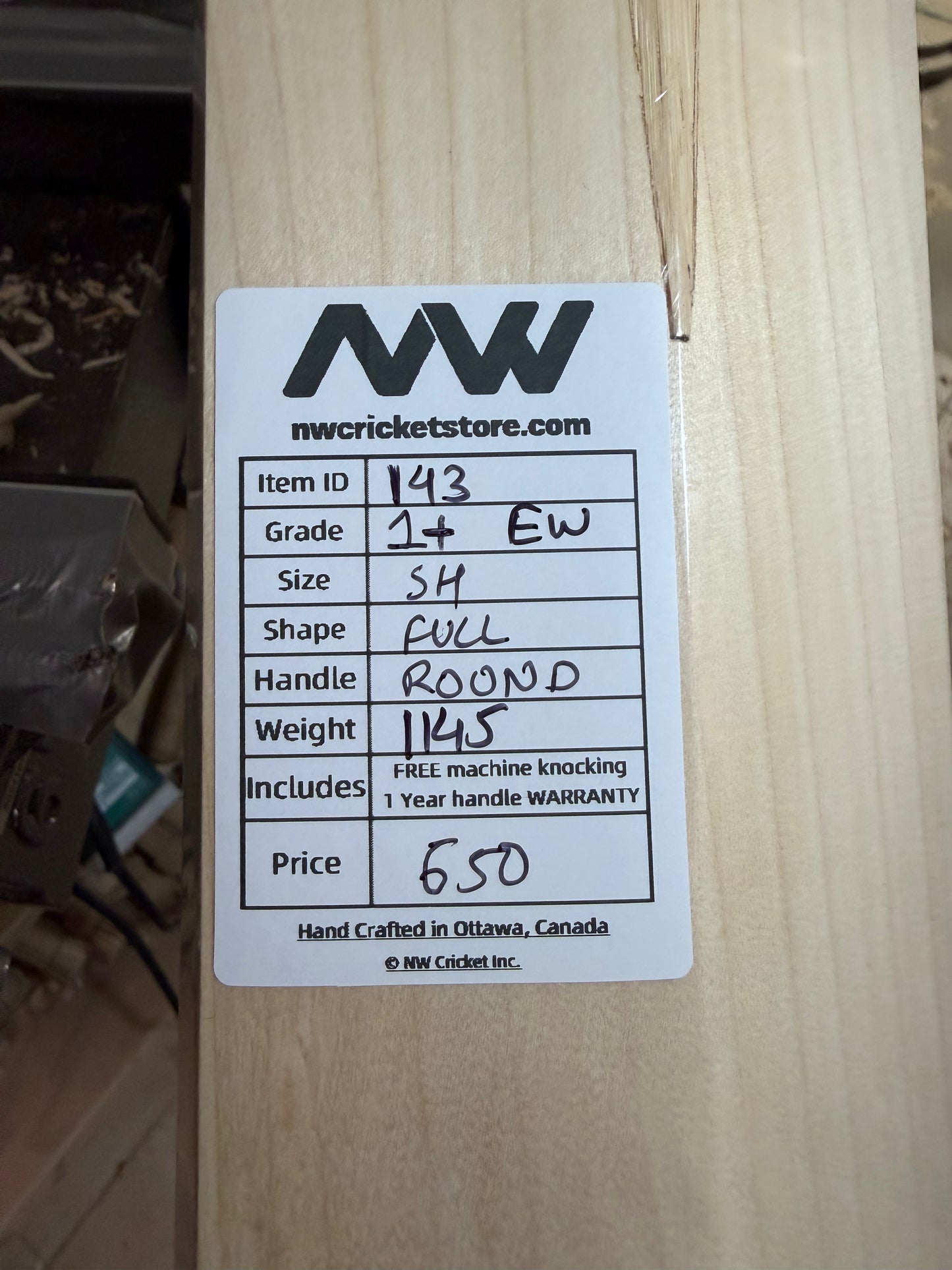 Grade 1+ English Willow Cricket Bat - 143